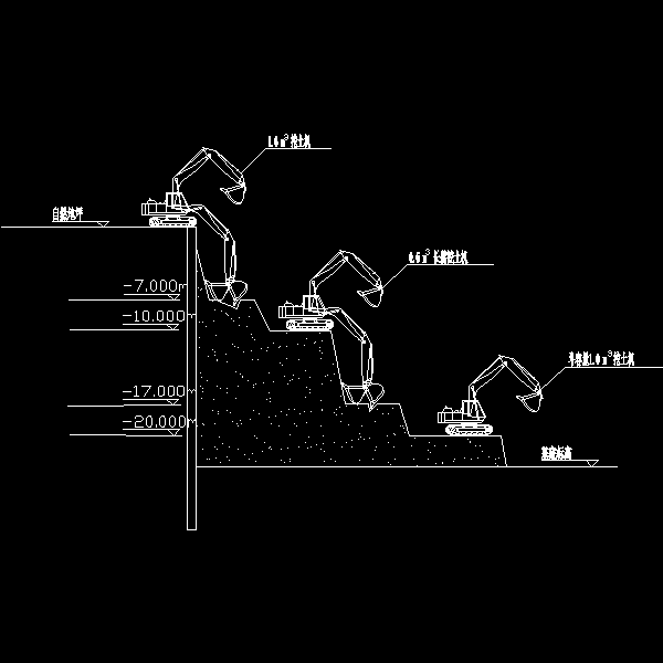 土方分层开挖坡道收土示意CAD图纸 - 1
