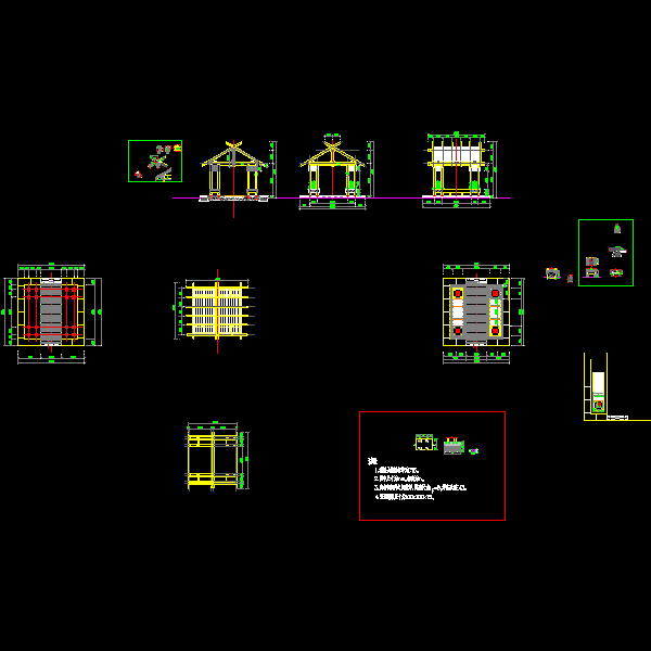 风格木亭施工详细设计CAD图纸(节点大样图) - 1