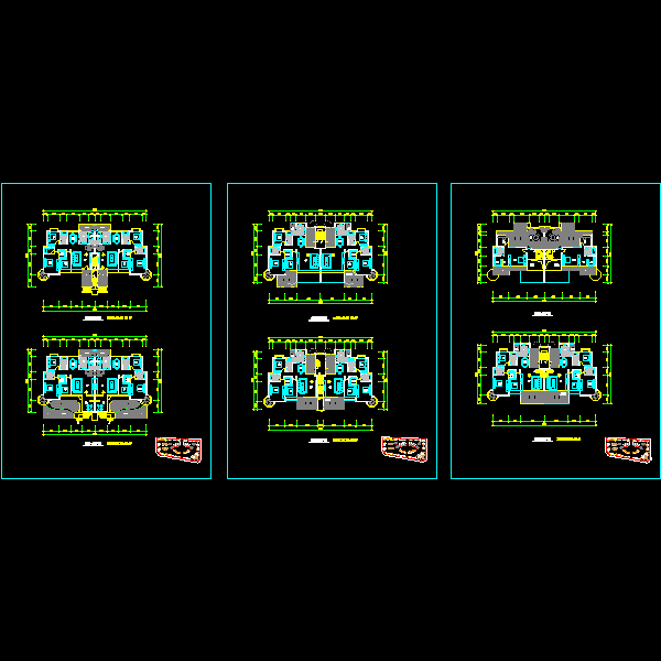 板式住宅单元组合三张CAD平面图 - 1
