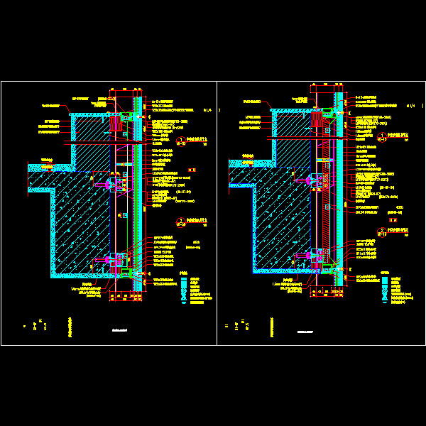 横隐竖明铝合金半隐框玻璃幕墙标准纵剖CAD节点图纸 - 1