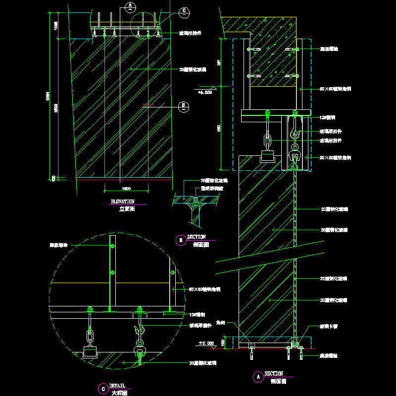 003-吊挂式玻璃幕墙（一）节点.dwg