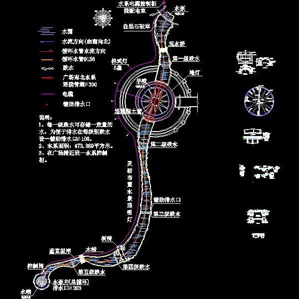 龙脉水系施工详细设计CAD图纸(总平面图) - 1