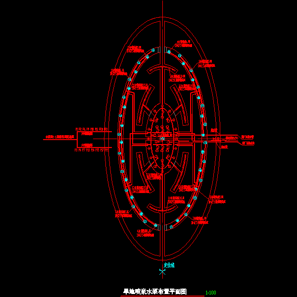旱地喷泉水泵布置CAD平面图 - 1