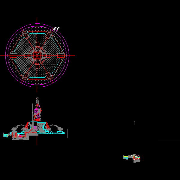 圆形花钵喷泉水景设计CAD详图纸 - 1