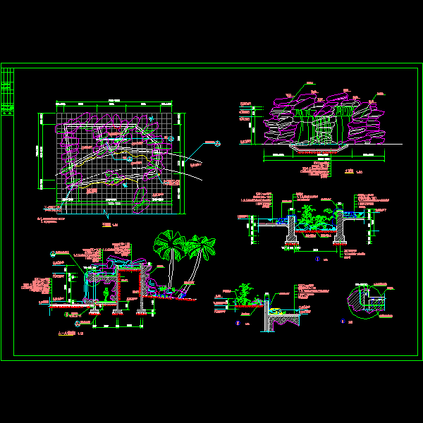 跌水假山施工CAD详图纸 - 1
