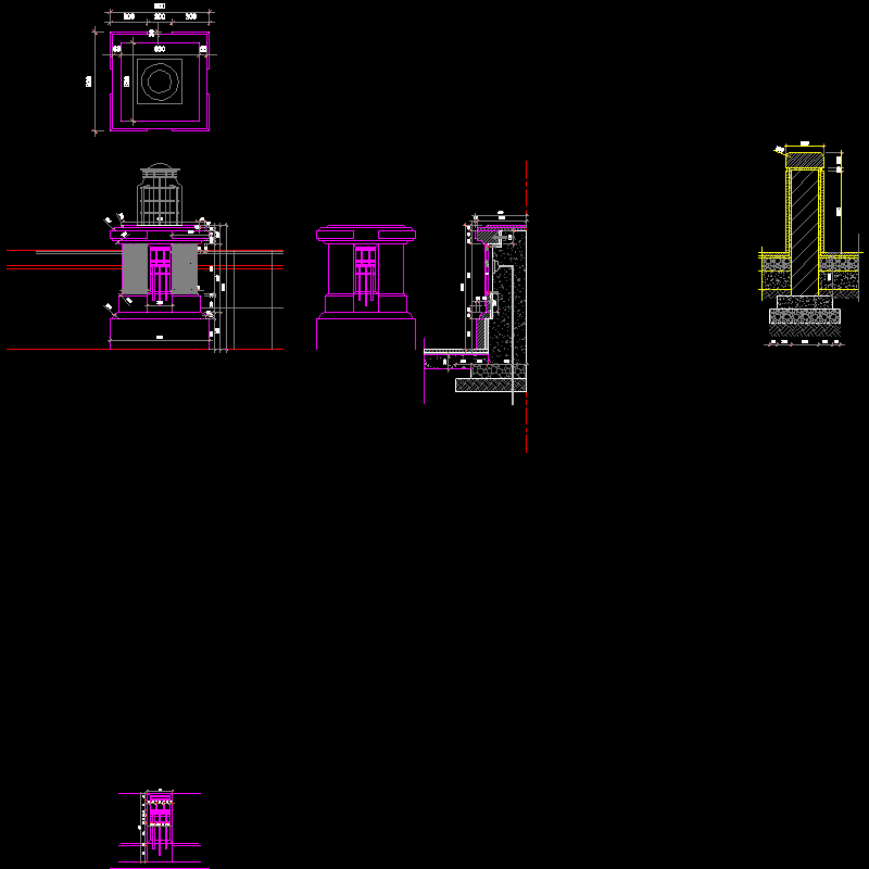 园林景观节点CAD详图纸-砌筑灯柱CAD详图纸 - 1