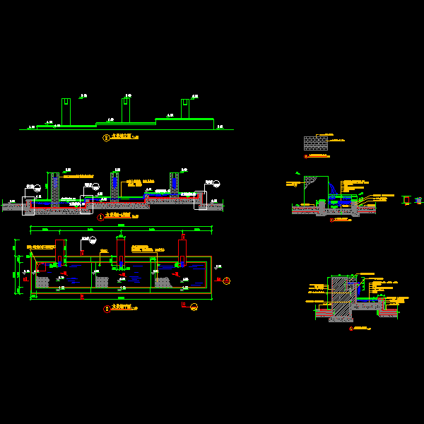 喷水池景墙详细设计CAD图纸 - 1