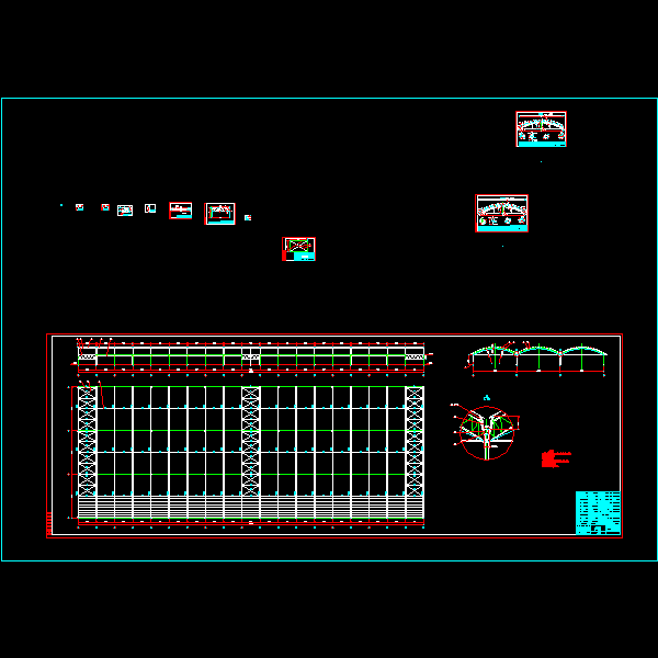 18米三连跨钢结构拱棚结构CAD施工图纸(拱形屋架) - 1