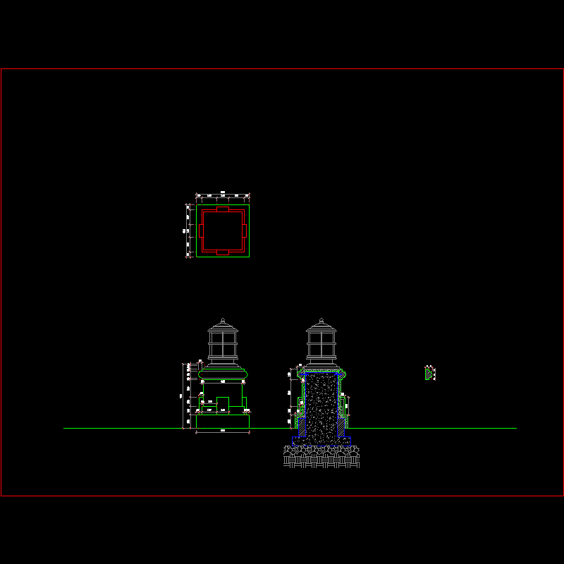 园林景观节点CAD详图纸-混泥土砌砖灯柱CAD详图纸 - 1