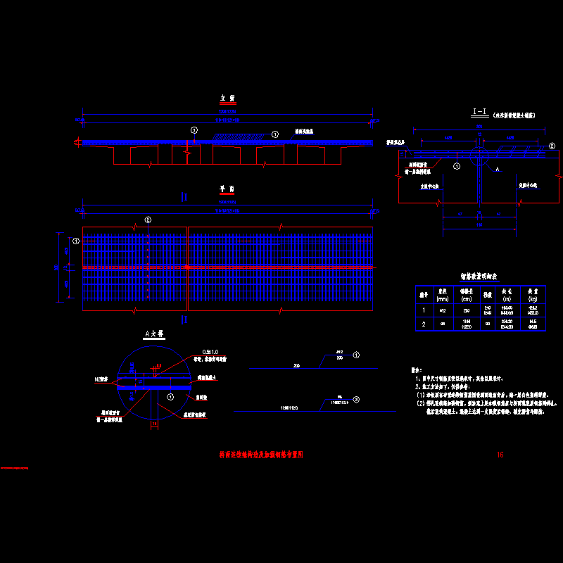 简支T梁桥面连续缝加强钢筋布置大样CAD图纸 - 1