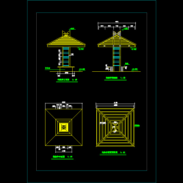 木构架休闲亭节点详细设计CAD图纸(屋顶平面图) - 1