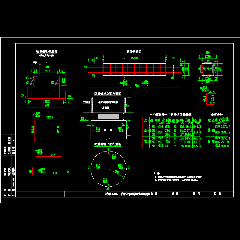 预应力混凝土连续板桥墩基础、系梁及防震锚栓钢筋节点CAD详图纸设计 - 1