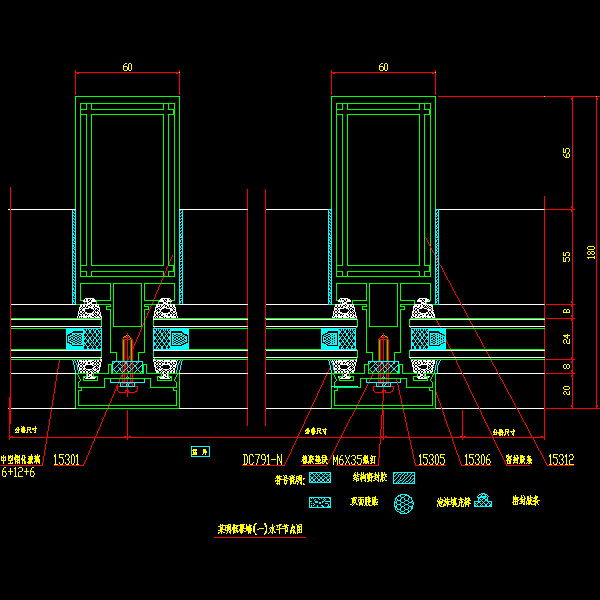 明框玻璃幕墙节点构造详细设计CAD图纸（一）（水平图纸） - 1
