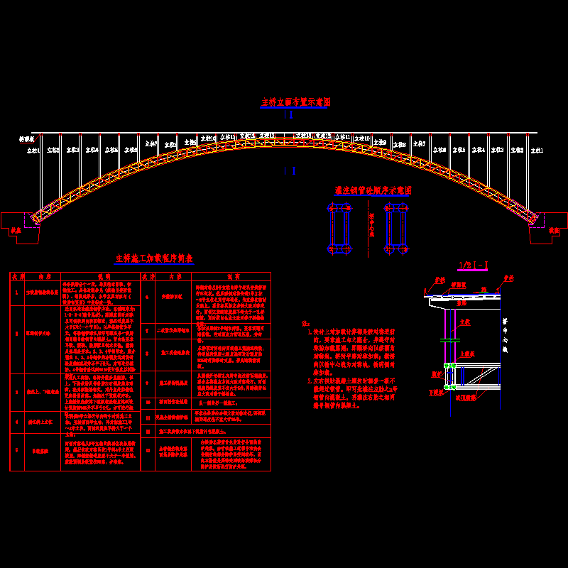 杭新景高速公路拱肋式大桥施工加载程序示意图纸节点CAD详图纸设计 - 1