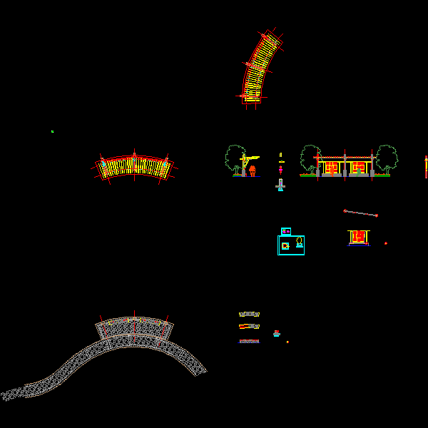 半弧型带座凳花架施工详细设计CAD图纸(平面图) - 1