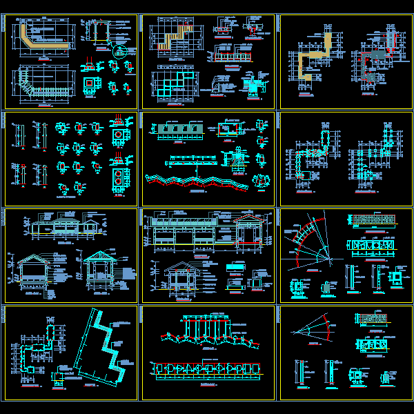 园林公园施工详细设计CAD图纸(廊架详细设计CAD图纸)(长廊) - 1