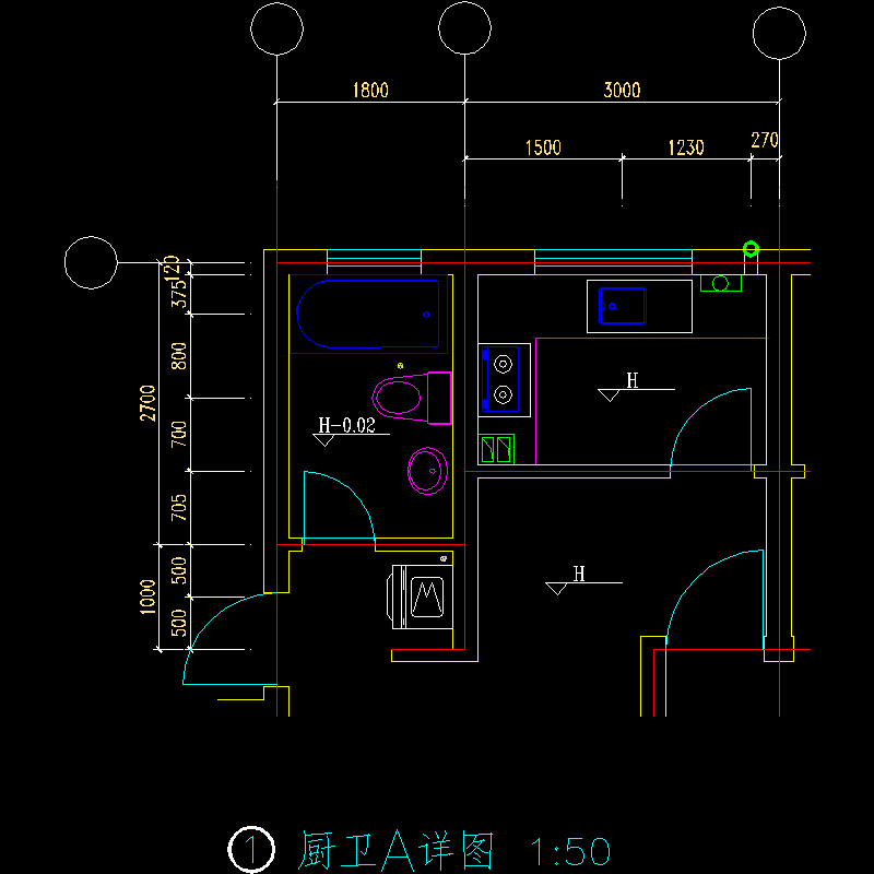 高层办公楼厨卫节点CAD详图纸 - 1