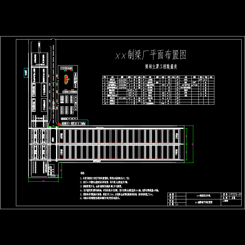 制梁场平面布置图纸CAD（梁场主要工程数量表） - 1