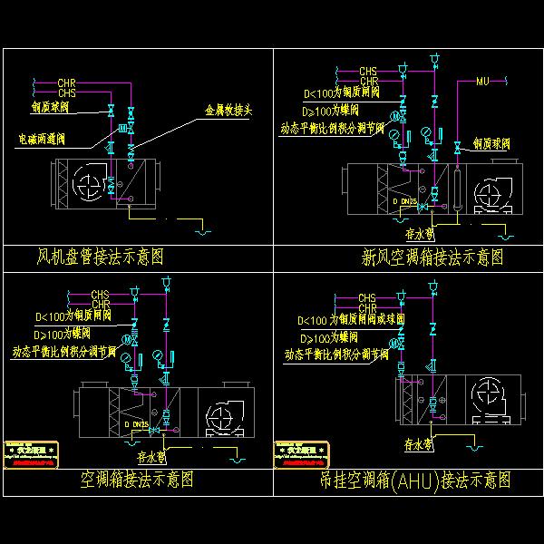 空调箱配管标准大样CAD图纸(风机盘管) - 1