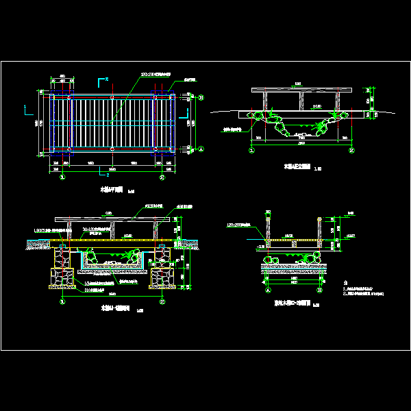游泳池木桥施工详细设计CAD图纸(平面图) - 1