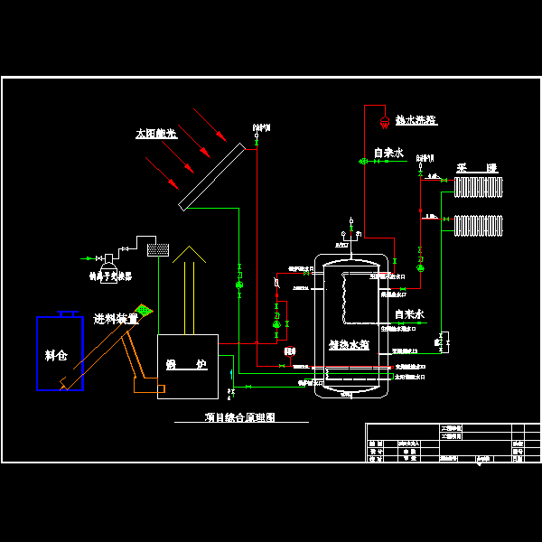 别墅太阳能锅炉系统原理CAD图纸 - 1