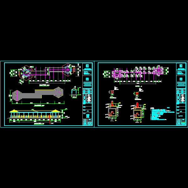 连廊亭施工大样CAD图纸 - 1