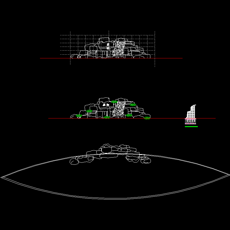 假山跌水施工CAD详图纸 - 1
