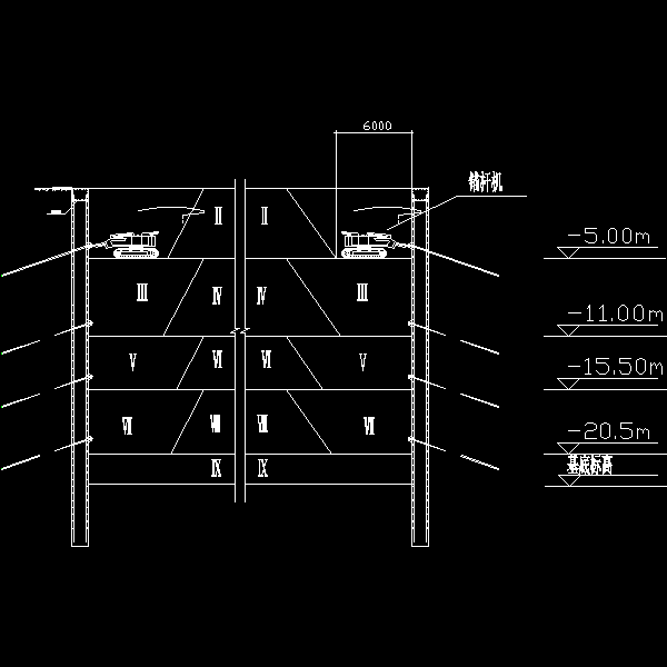 土方分层开挖顺序CAD图纸 - 1