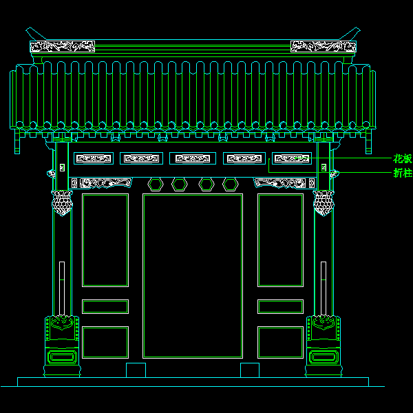 中式大门立面CAD图纸 - 1