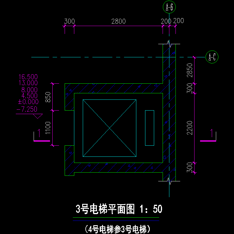5层大剧院电梯CAD详图纸 - 1