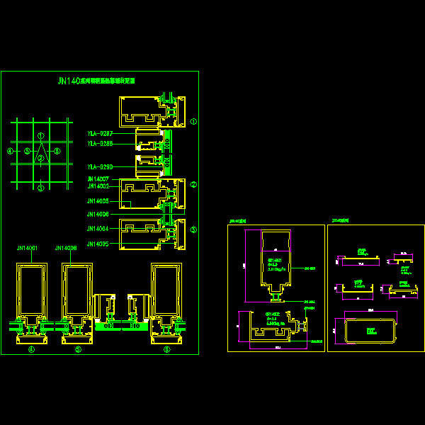 JN140系列明框隔热幕墙详细设计CAD图纸 - 1