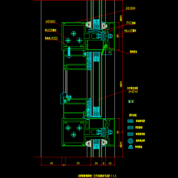 明框玻璃幕墙节点构造详细设计CAD图纸（一）（开启扇垂直图纸） - 1