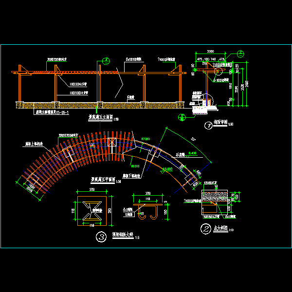 旅游景区景观长廊设计CAD图纸详图(预埋件大样) - 1