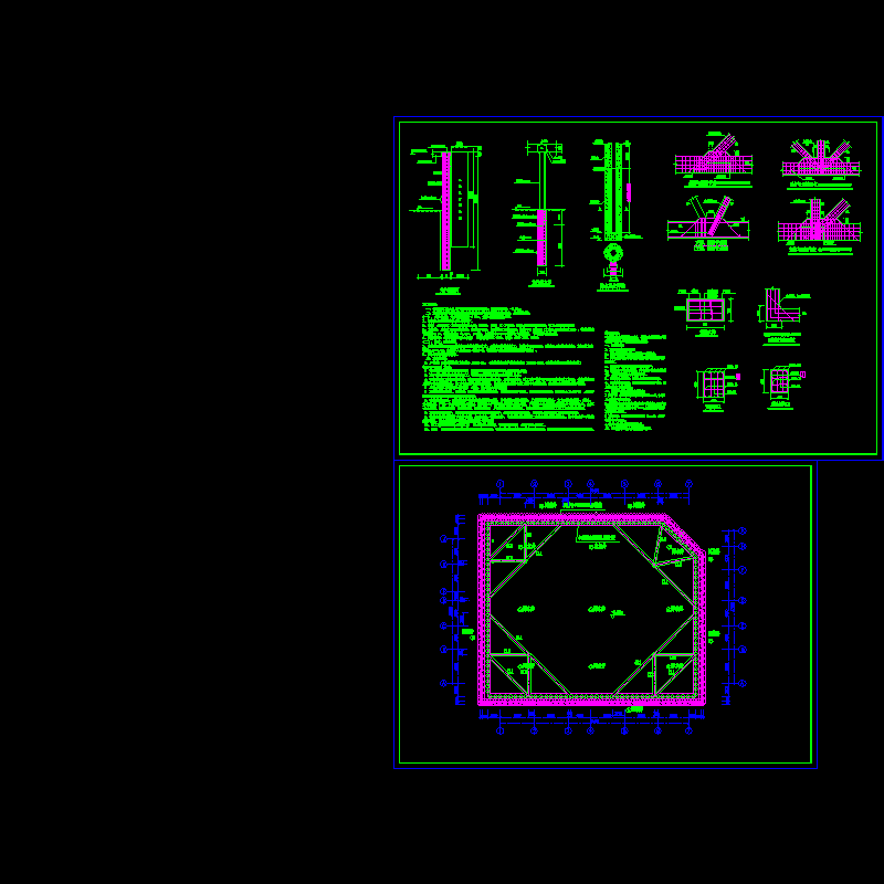 深基坑支护桩加角撑支护CAD施工图纸（搅拌桩止水帷幕） - 1