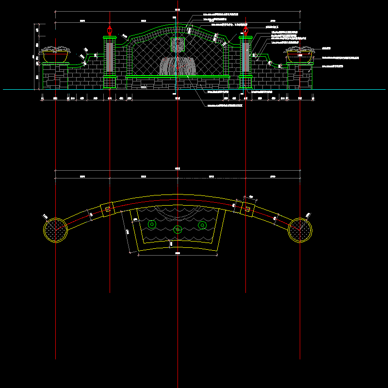 园林景观节点CAD详图纸-弧形景观墙CAD详图纸 - 1