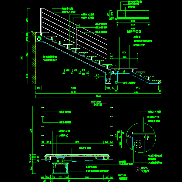 15种楼梯与栏杆的立面CAD图纸、剖面CAD图纸 - 2