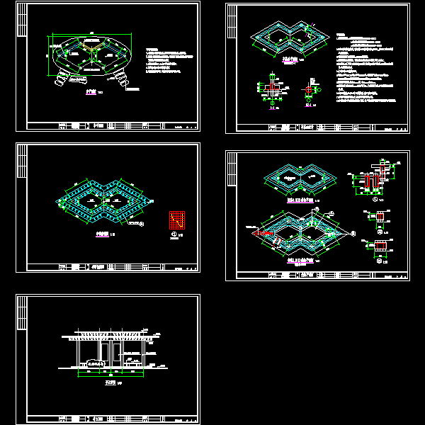连体纪念亭建筑设计CAD施工方案图纸(结构平面图) - 1