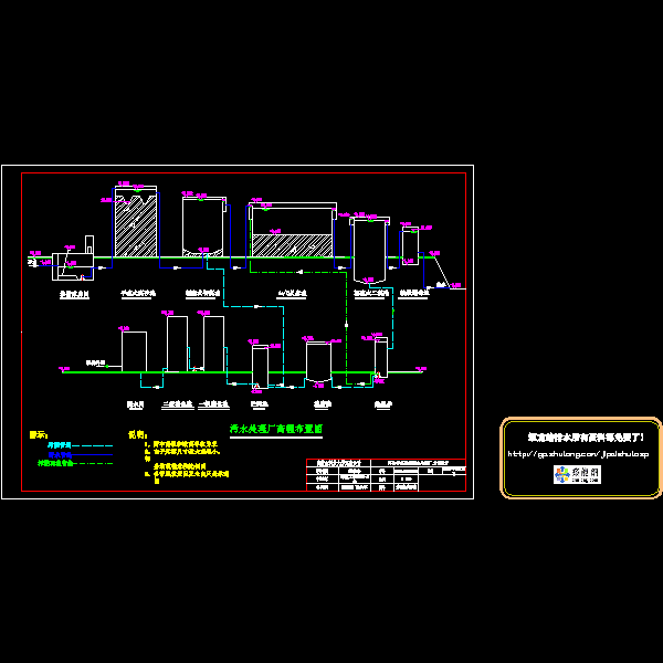 AO法污水处理工艺高程布置流程CAD图纸 - 1
