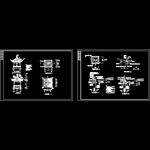 古建四角亭建筑结构设计CAD施工方案图纸 - 1