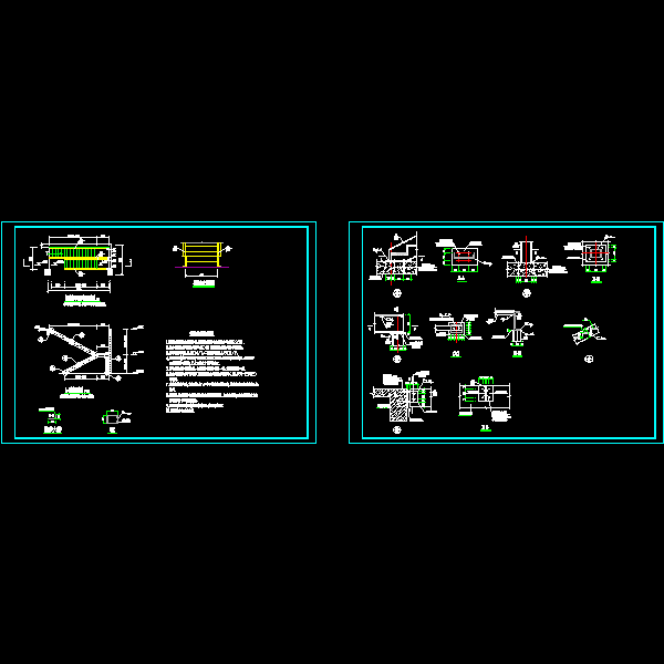 室内钢结构双跑楼梯节点详细设计CAD图纸 - 1