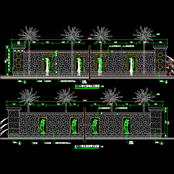 喷水景墙详细设计CAD图纸 - 1