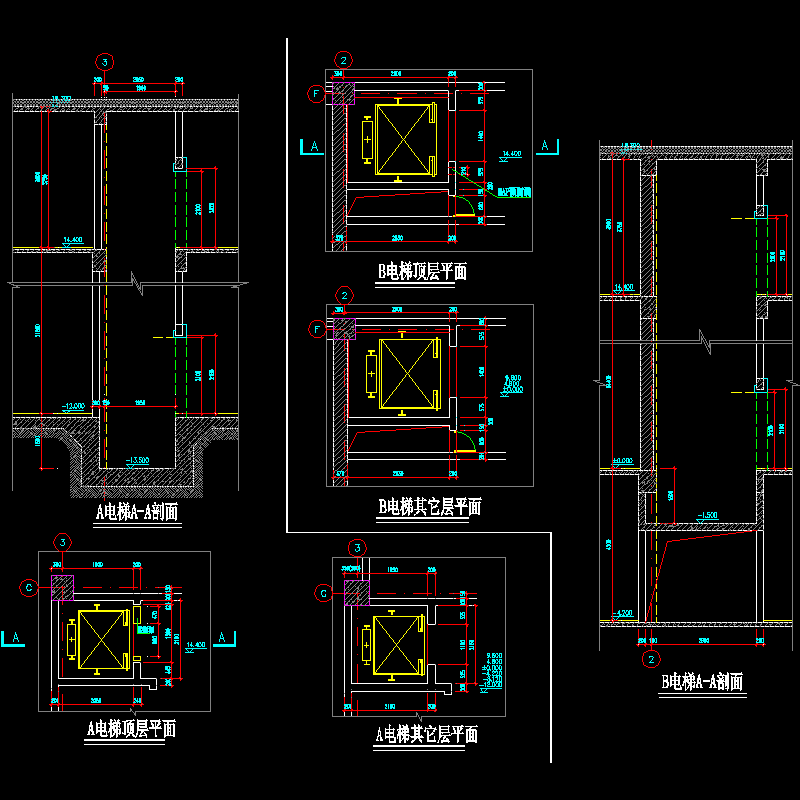 4层党校商业中心电梯CAD详图纸 - 1