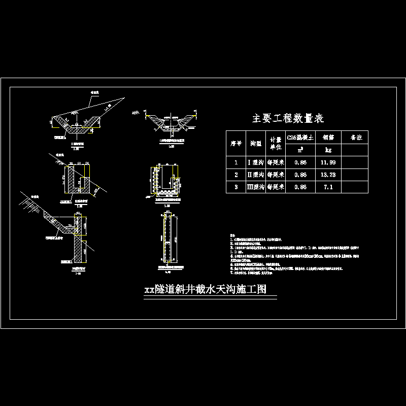 隧道斜井截水天沟施工节点设计CAD图纸 - 1