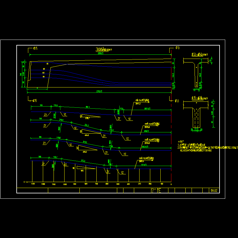 双塔双索面预应力斜拉桥主桥上部横隔梁预应力布置节点CAD详图纸设计 - 1