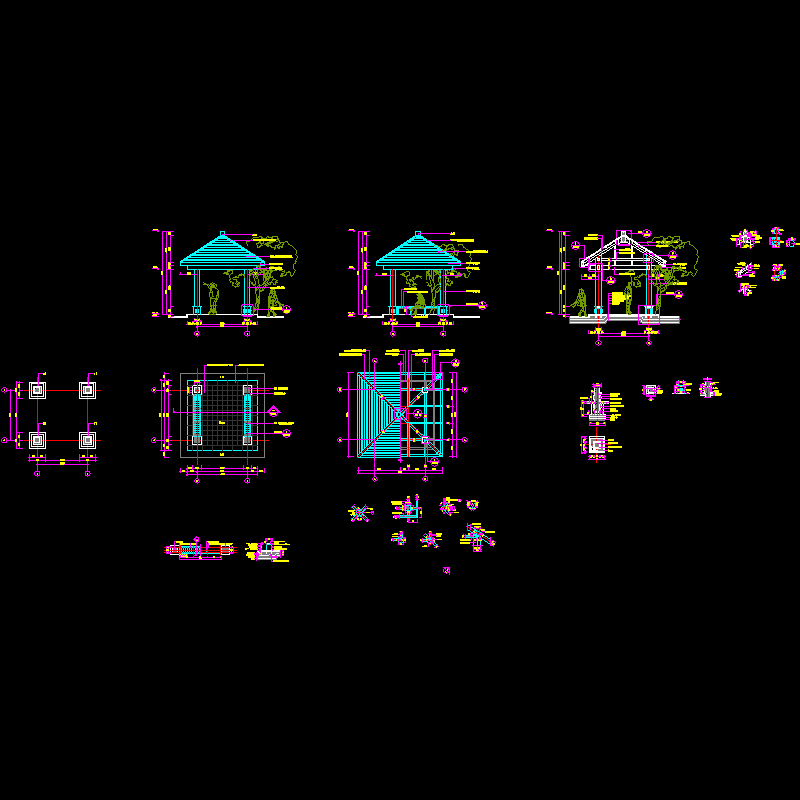 木结构四角亭全套CAD施工图纸 - 1