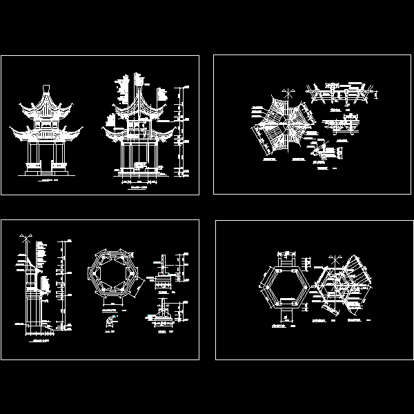 重檐六角亭CAD施工图纸 - 1