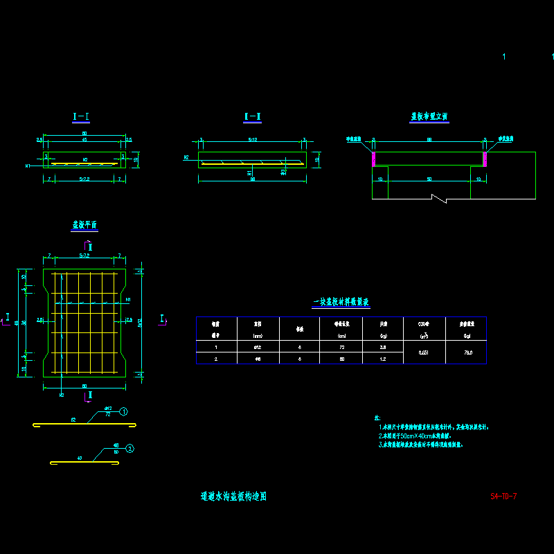 高速路通道水沟盖板构造节点CAD详图纸设计 - 1