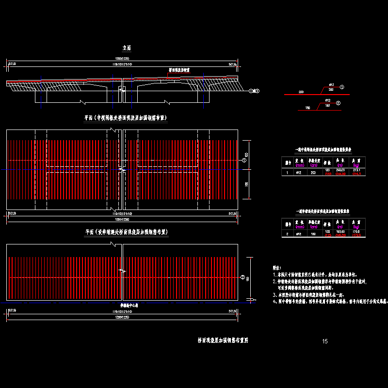 40米预应力简支T梁（新规范）桥面现浇层加强钢筋布置节点CAD详图纸设计 - 1