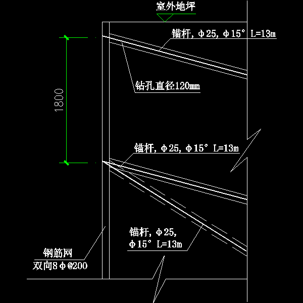 喷锚护壁施工示意CAD图纸 - 1