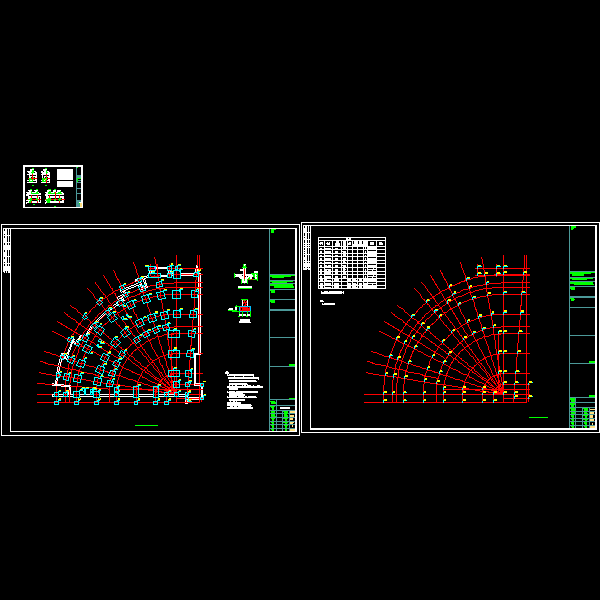 扇形办公楼基础节点构造详细设计CAD图纸(平面布置图) - 1